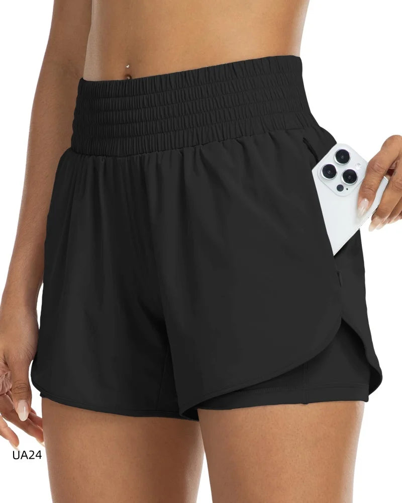 Women's High-Waisted 2-in-1 Shorts with Zipper Pocket