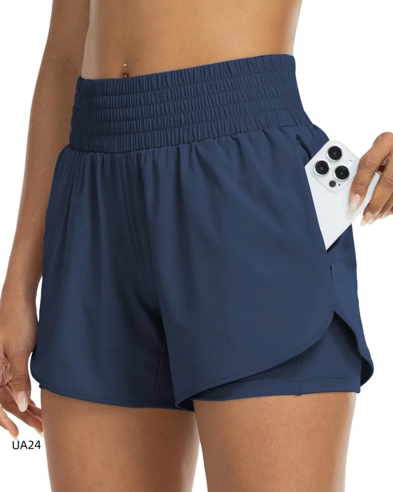 Women's High-Waisted 2-in-1 Shorts with Zipper Pocket