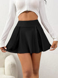 Pleated Mini Skirt with Safety Shorts, High Waisted
