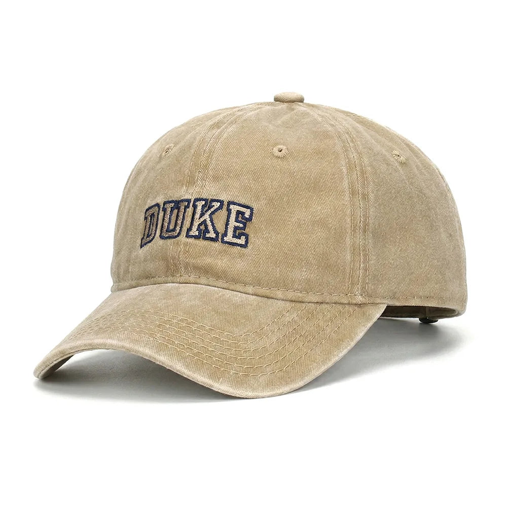 New washed cotton retro baseball cap - DUKE letter embroidered beanie