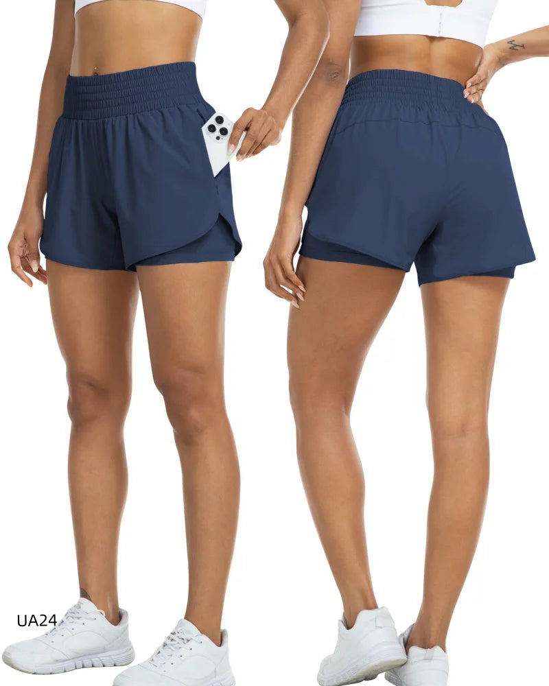 Women's High-Waisted 2-in-1 Shorts with Zipper Pocket