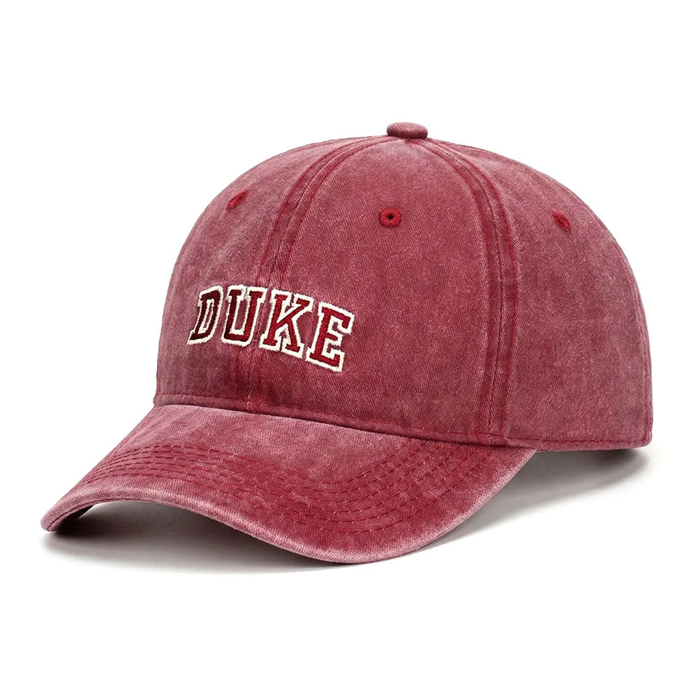 New washed cotton retro baseball cap - DUKE letter embroidered beanie