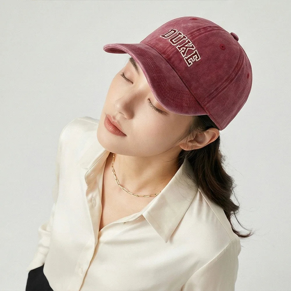 New washed cotton retro baseball cap - DUKE letter embroidered beanie