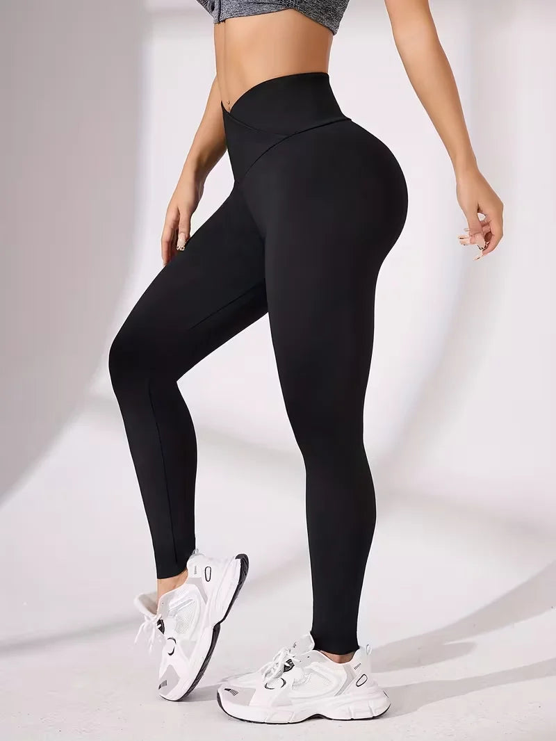 Solid Color Front Cross Waist Sports Pants Elastic Breathable