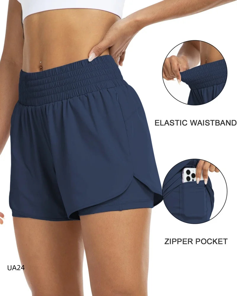 Women's High-Waisted 2-in-1 Shorts with Zipper Pocket