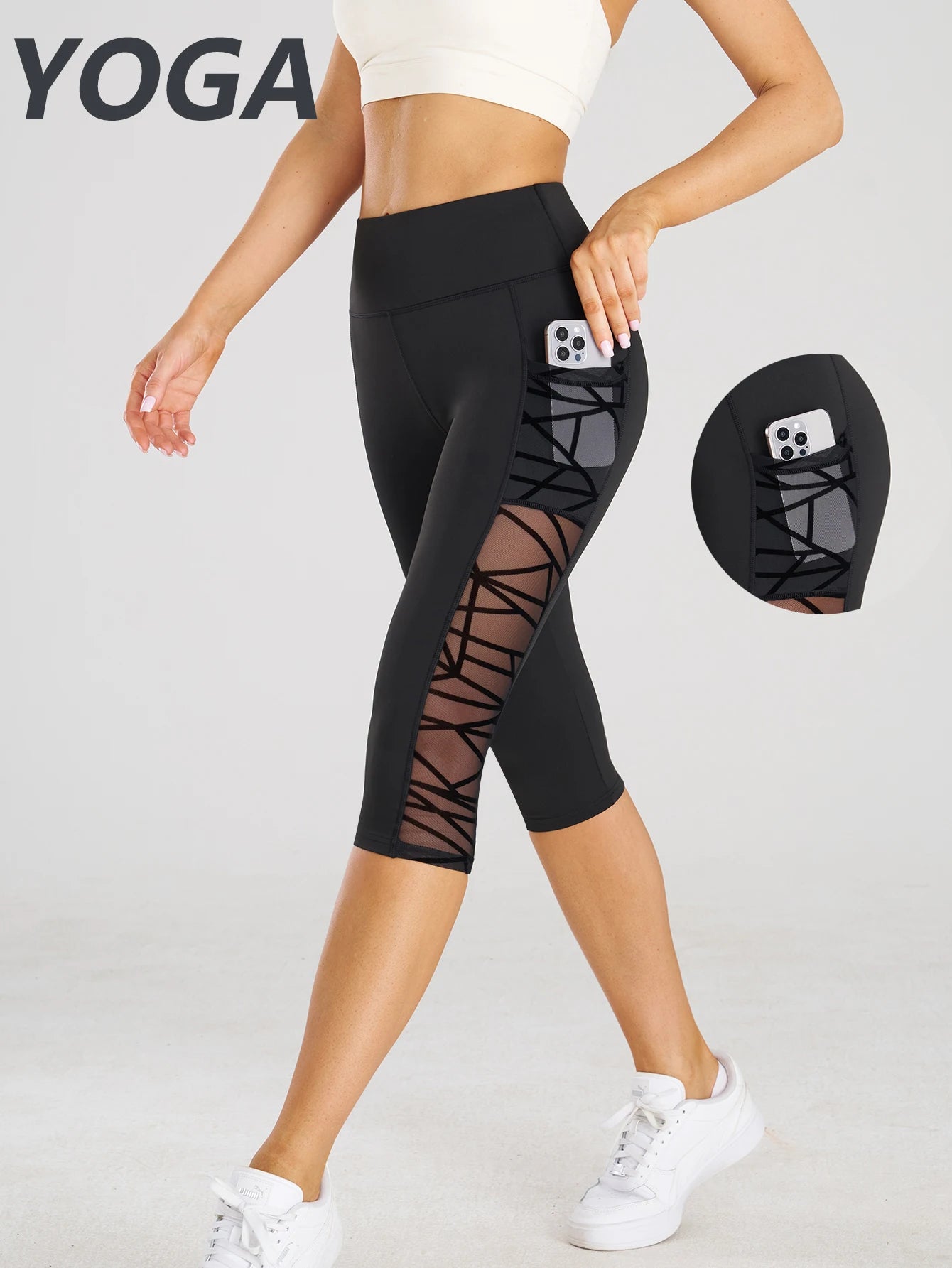 Cross-Mesh Pocket Yoga Crops