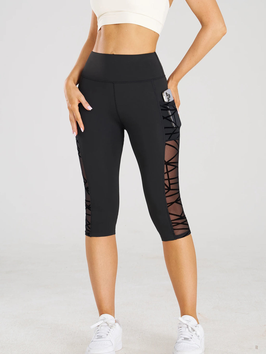 Cross-Mesh Pocket Yoga Crops
