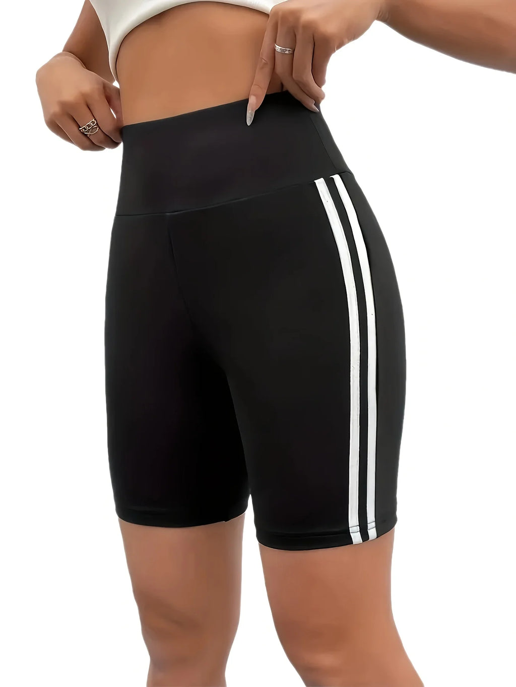High Waist Butt Lifting Side Stripes Women's Sports Shorts