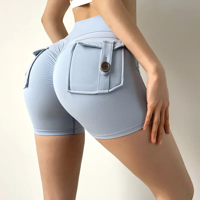 Yoga Shorts for Women Pocket Scrunched High Waist