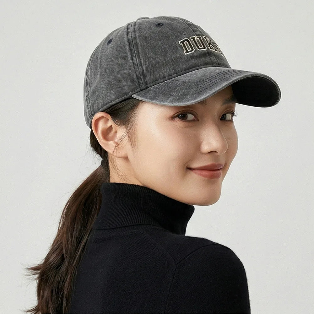 New washed cotton retro baseball cap - DUKE letter embroidered beanie