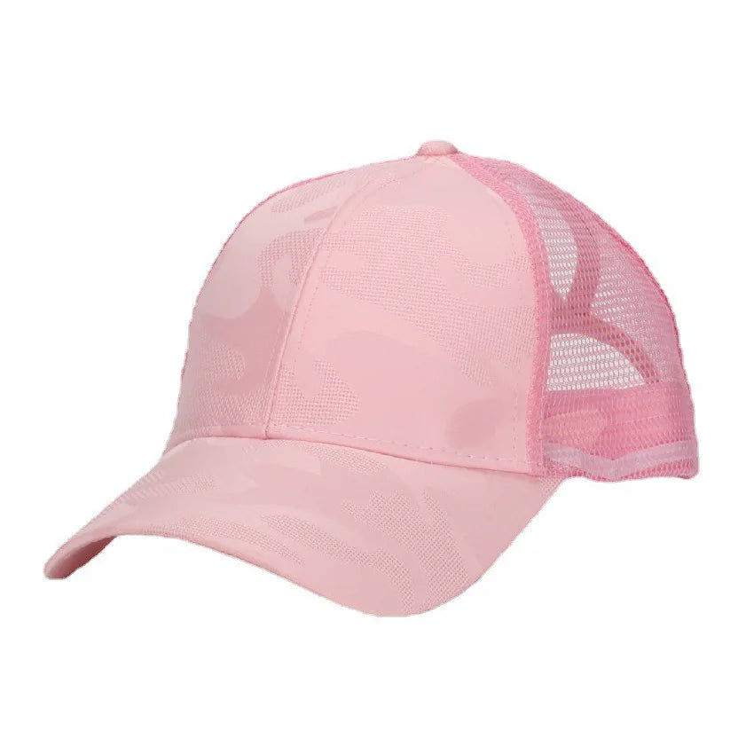 Summer camouflage baseball cap with loose ponytail ventilation mesh cap for outdoor sports