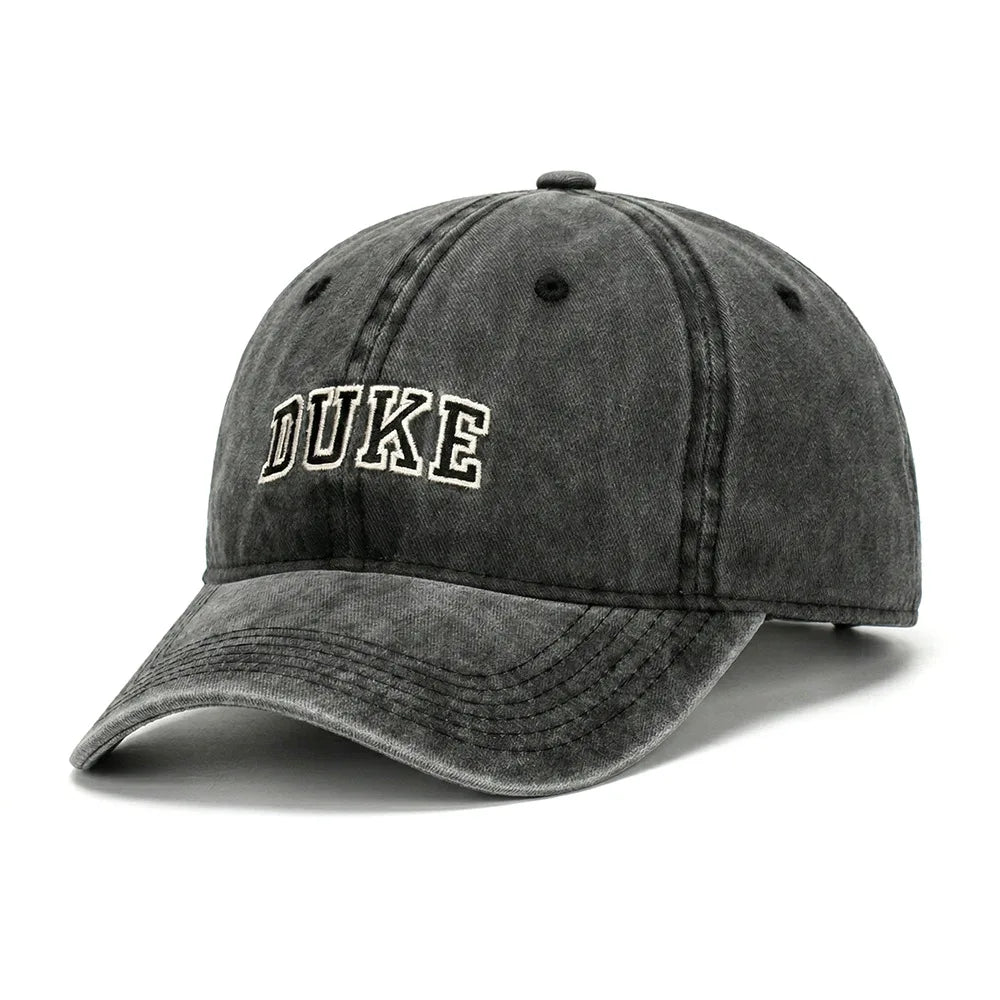 New washed cotton retro baseball cap - DUKE letter embroidered beanie