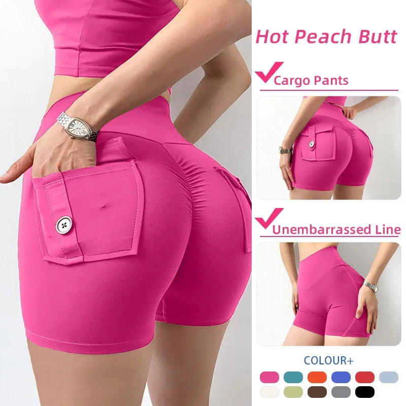 Yoga Shorts for Women Pocket Scrunched High Waist