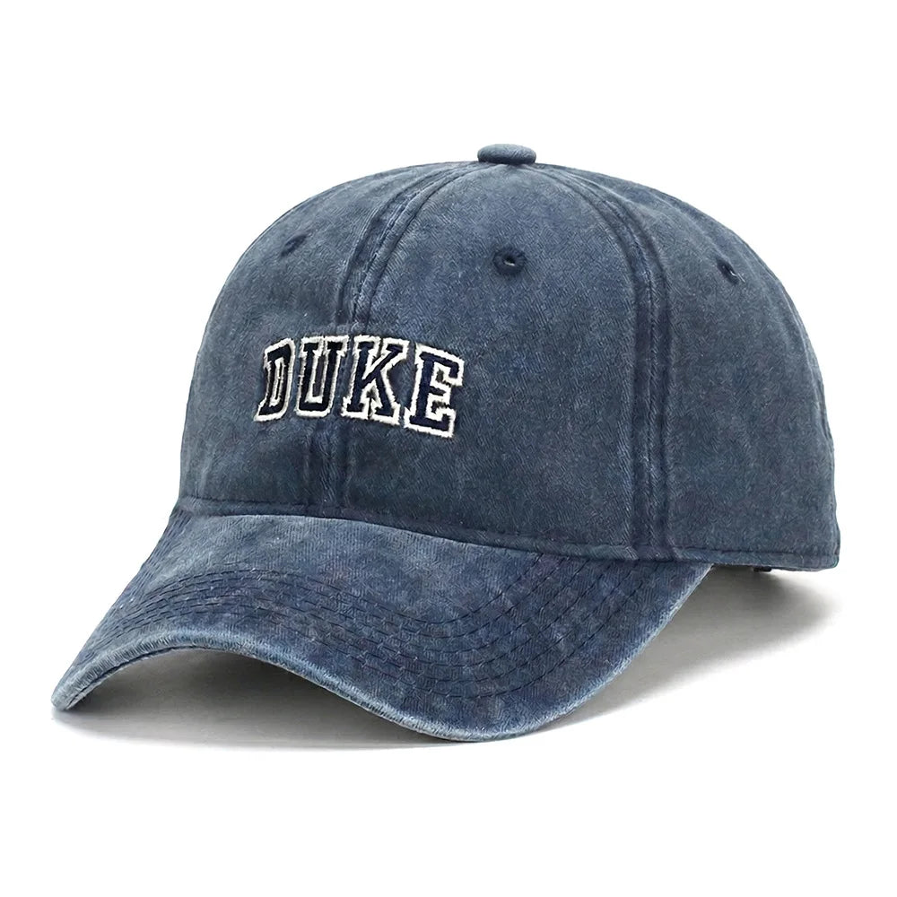 New washed cotton retro baseball cap - DUKE letter embroidered beanie