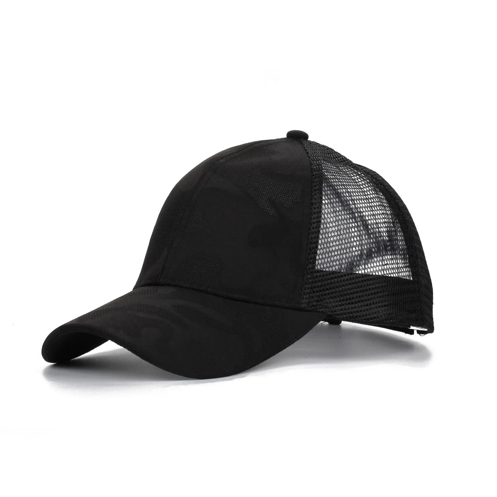 Summer camouflage baseball cap with loose ponytail ventilation mesh cap for outdoor sports