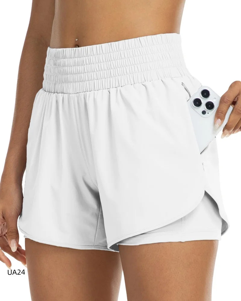 Women's High-Waisted 2-in-1 Shorts with Zipper Pocket