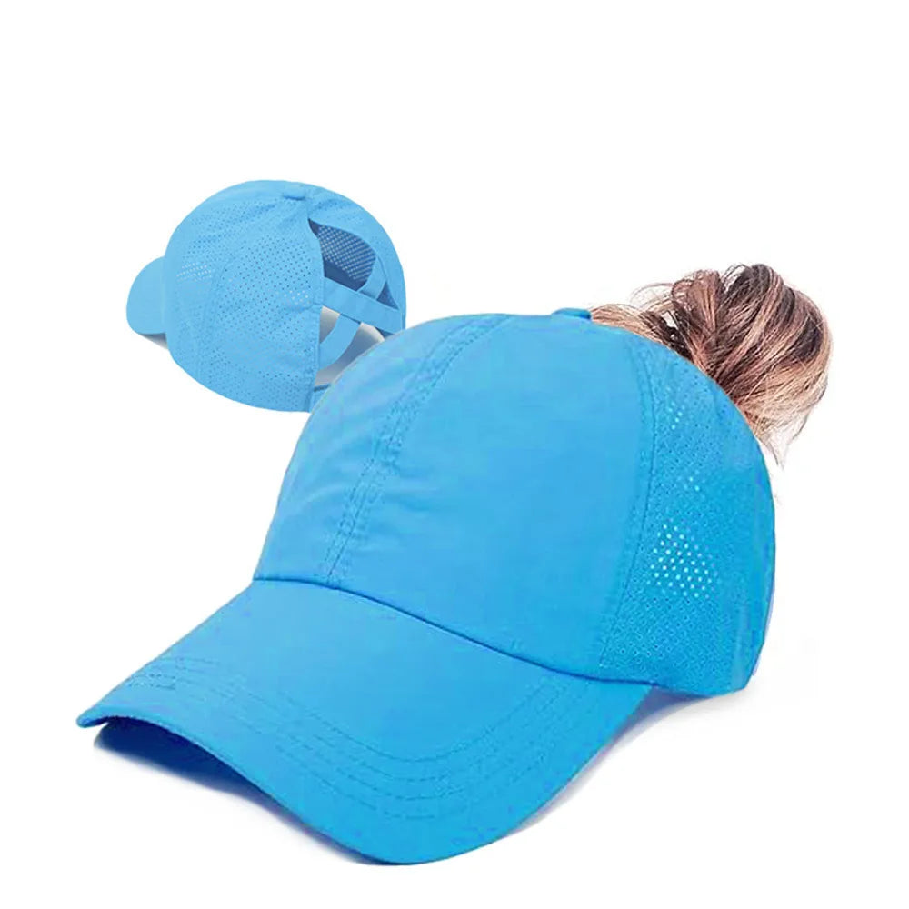 Summer Solid Color Baseball Caps Golf Wear Women Sport Leisure Cross Ponytail Hat Mesh Quick-Drying Half-Hollow Men's Peaked Cap
