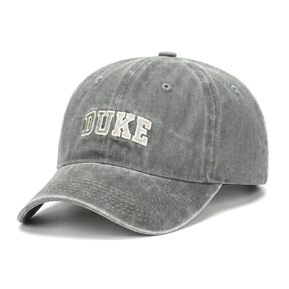 New washed cotton retro baseball cap - DUKE letter embroidered beanie