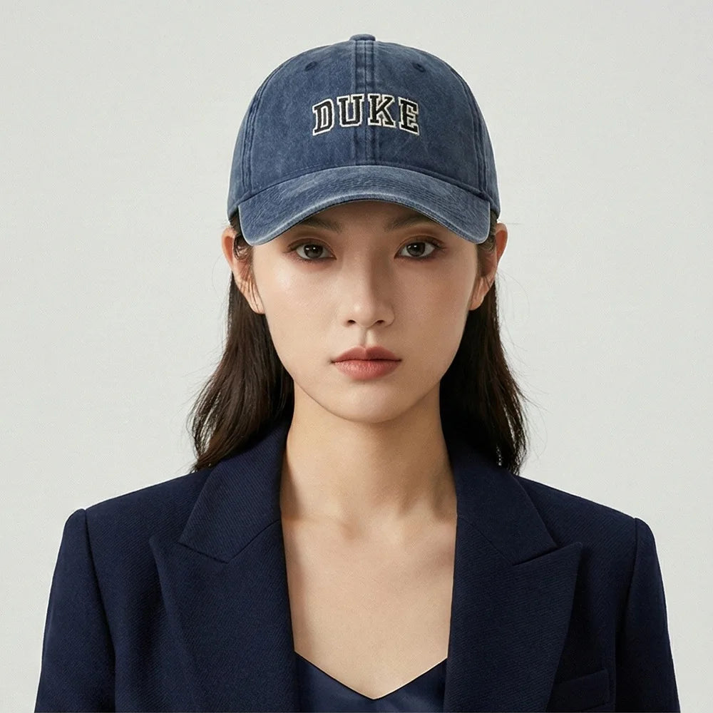 New washed cotton retro baseball cap - DUKE letter embroidered beanie