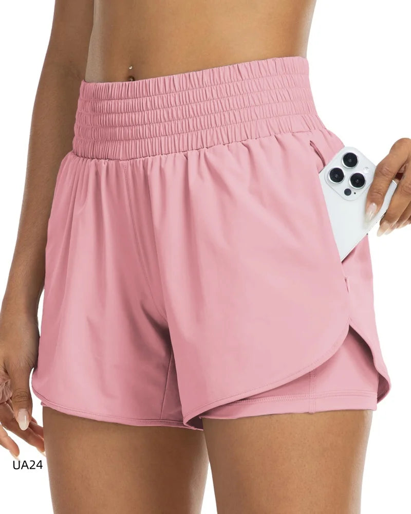 Women's High-Waisted 2-in-1 Shorts with Zipper Pocket