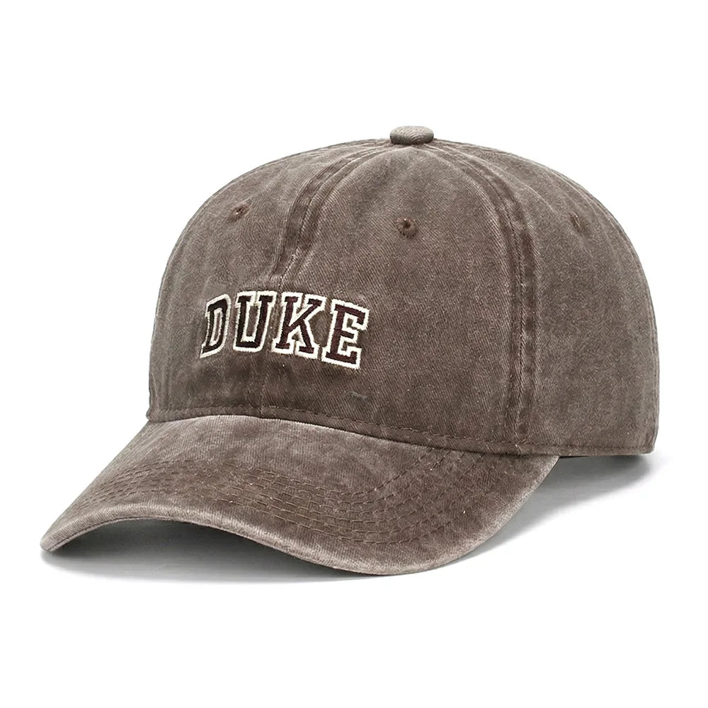 New washed cotton retro baseball cap - DUKE letter embroidered beanie