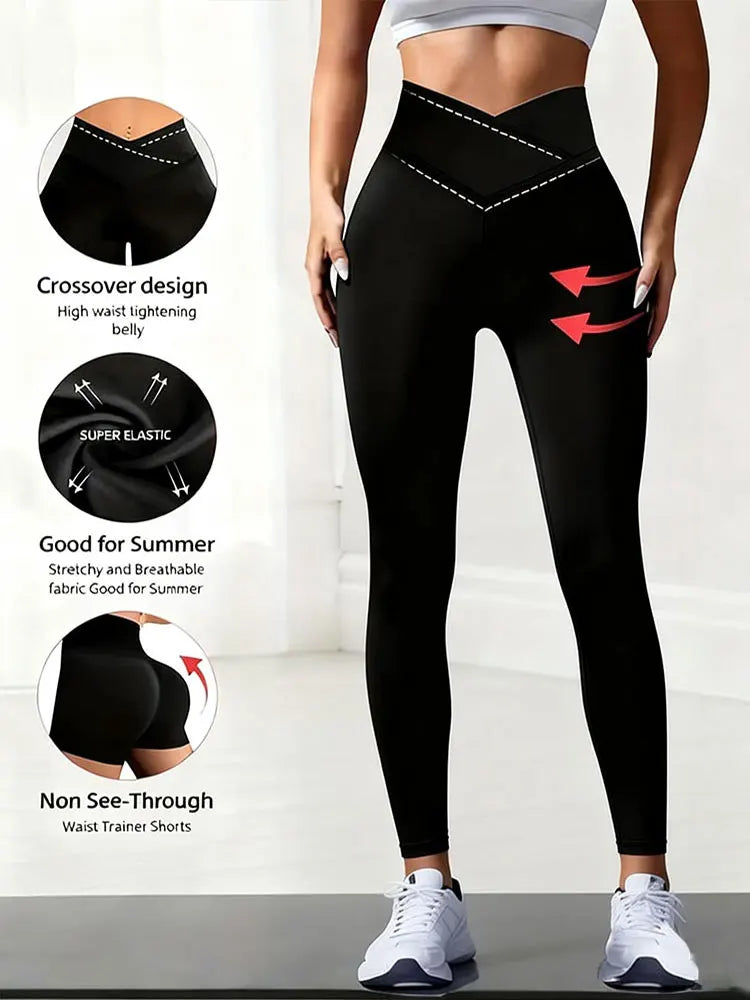 Solid Color Front Cross Waist Sports Pants Elastic Breathable