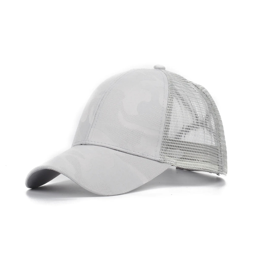 Summer camouflage baseball cap with loose ponytail ventilation mesh cap for outdoor sports
