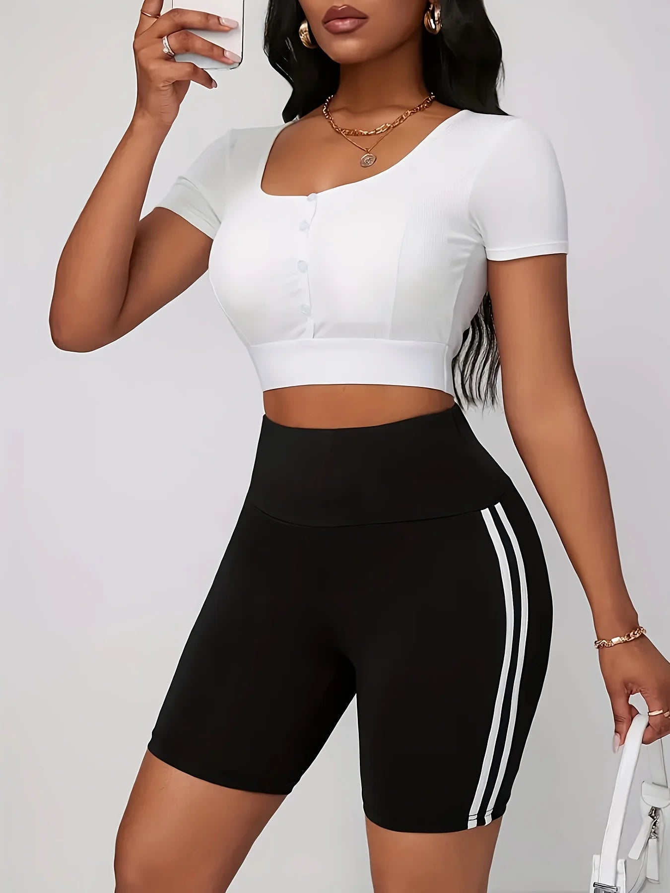 High Waist Butt Lifting Side Stripes Women's Sports Shorts