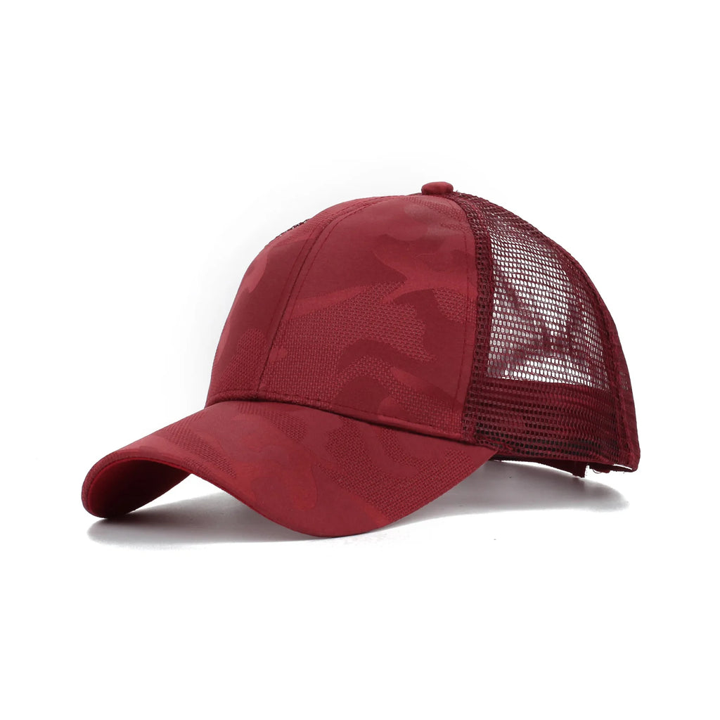 Summer camouflage baseball cap with loose ponytail ventilation mesh cap for outdoor sports