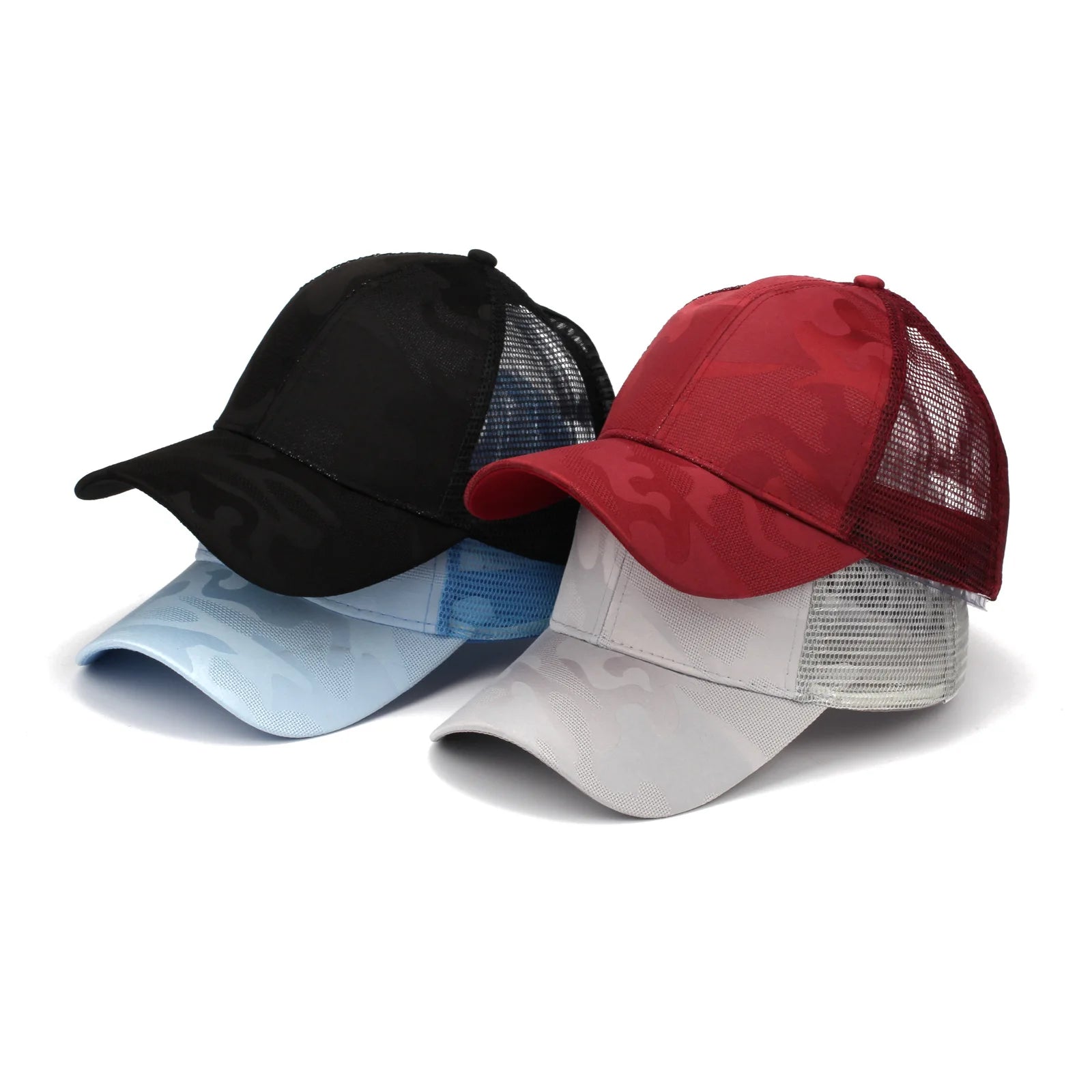 Summer camouflage baseball cap with loose ponytail ventilation mesh cap for outdoor sports