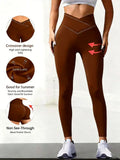 Solid Color Front Cross Waist Sports Pants Elastic Breathable