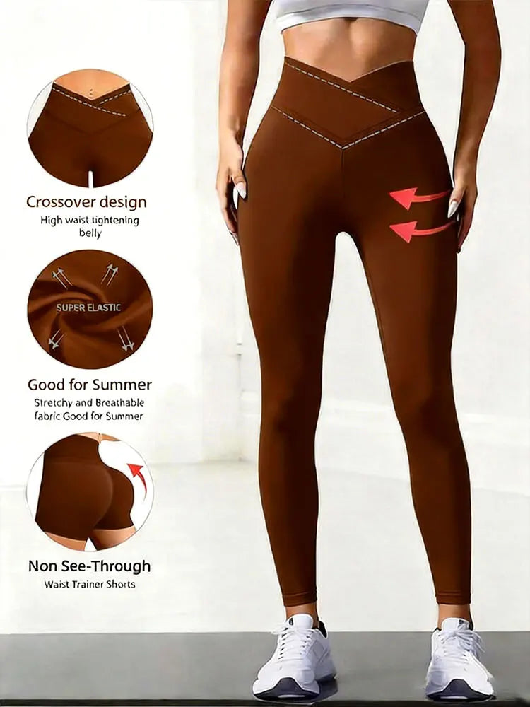 Solid Color Front Cross Waist Sports Pants Elastic Breathable