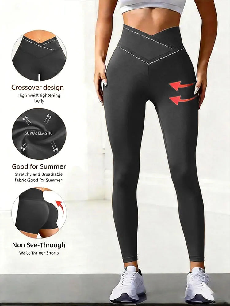 Solid Color Front Cross Waist Sports Pants Elastic Breathable