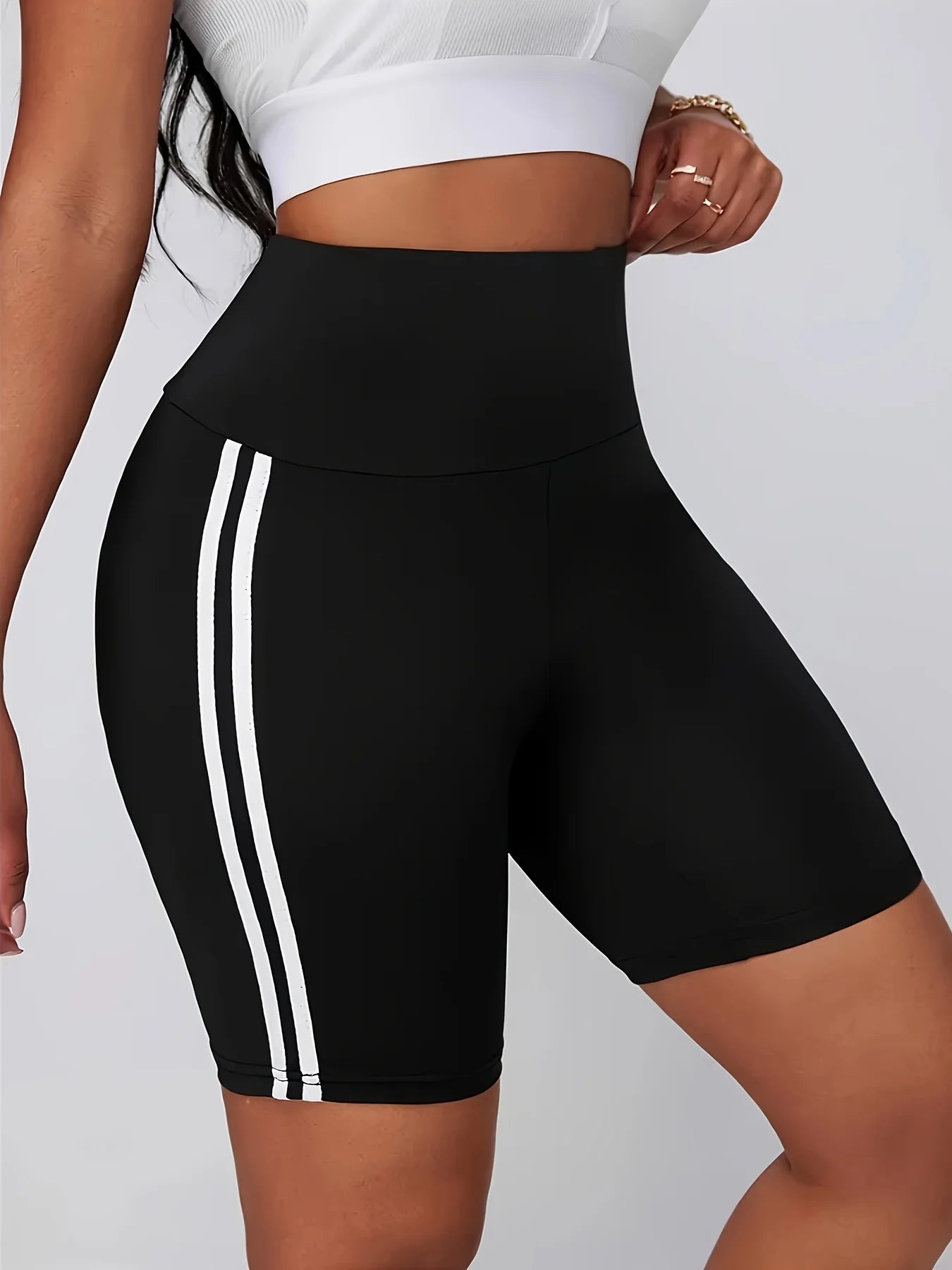 High Waist Butt Lifting Side Stripes Women's Sports Shorts