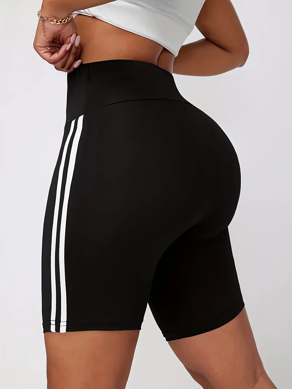 High Waist Butt Lifting Side Stripes Women's Sports Shorts