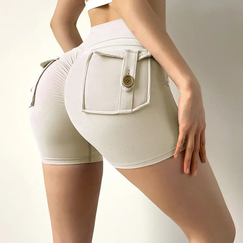 Yoga Shorts for Women Pocket Scrunched High Waist