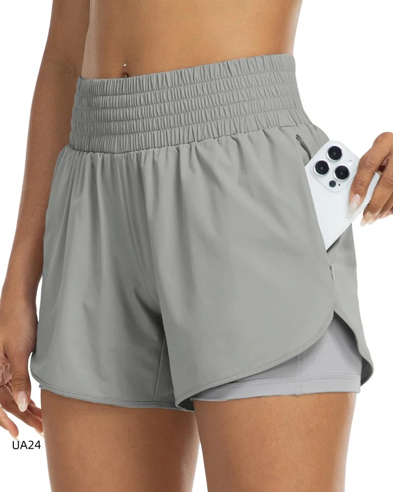 Women's High-Waisted 2-in-1 Shorts with Zipper Pocket