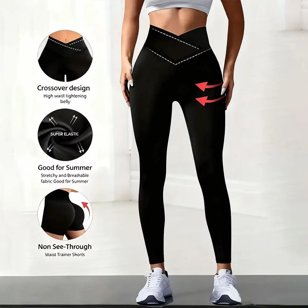 Solid Color Front Cross Waist Sports Pants Elastic Breathable