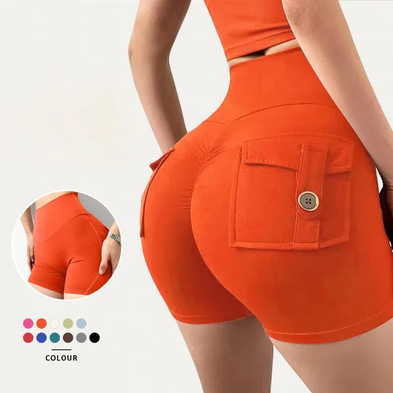 Yoga Shorts for Women Pocket Scrunched High Waist