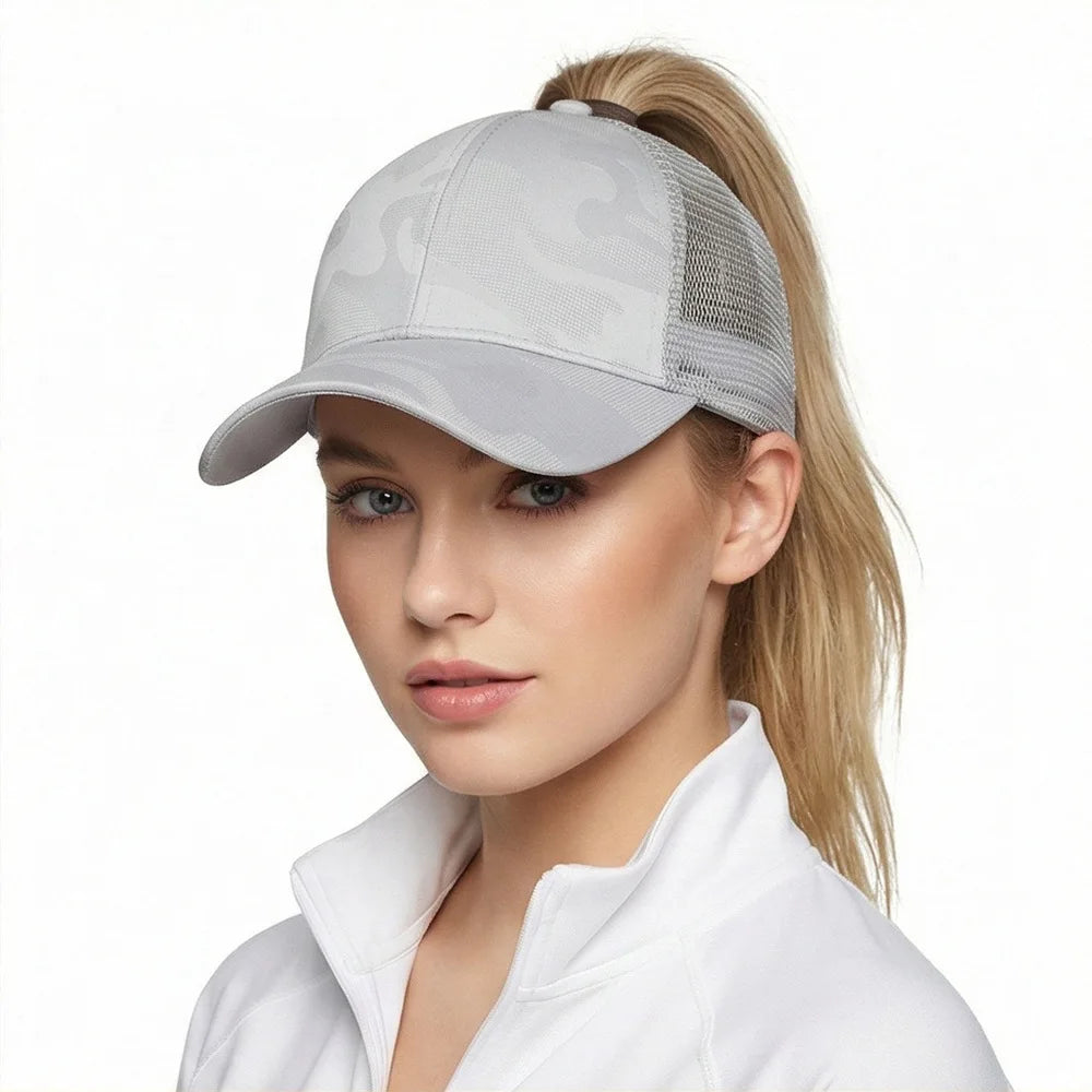 Summer camouflage baseball cap with loose ponytail ventilation mesh cap for outdoor sports